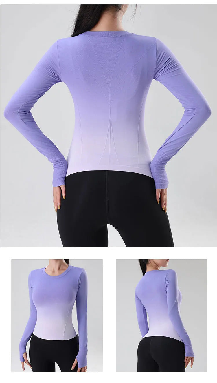 Women's tie-dye long-sleeve workout top for yoga, running, and gym.