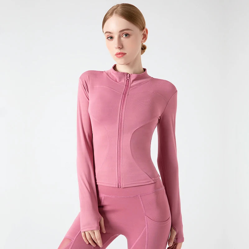 SOISOU Women's Jacket Yoga Sport Gym Coat Athletic Fitness Tight Fit Long Sleeved With Thumb Holes Jacket Womens Clothing