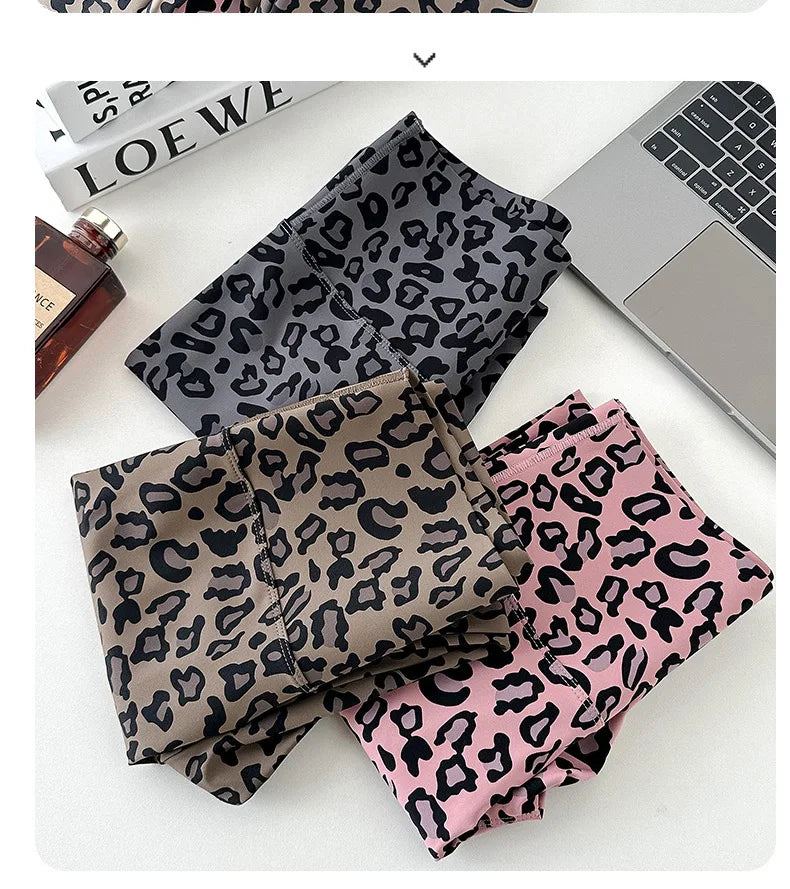 BIVIGAOS 2025 Spring Summer New Pink Leopard Print Sharkskin Leggings Women High Waist Seamless Tight Sexy Sport Fitness Legging
