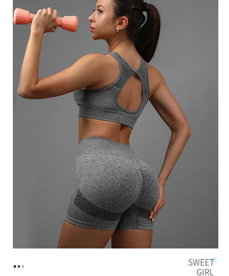 2 Pcs Yoga Set Women Hollow Back Sports Bra+Hip Lifting Sports Shorts Workout Set Seamless Fitness Gym Set Sportswear Tracksuit