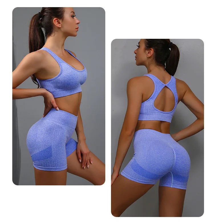 2 Pcs Yoga Set Women Hollow Back Sports Bra+Hip Lifting Sports Shorts Workout Set Seamless Fitness Gym Set Sportswear Tracksuit