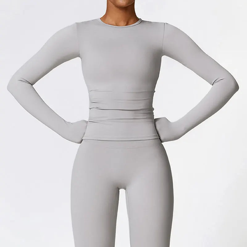 women’s long sleeve dry-fit yoga top.