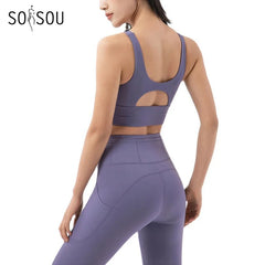 SOISOU New Women's Tracksuit Yoga Set Fitness Sportswear Stretch Soft Sports Suit Gym Clothes Bra Pocket Leggings Women's Suit