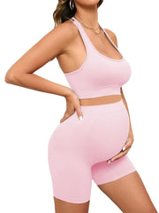 Women's 2-Piece Maternity Outfit Set - Bra & Shorts for Yoga & Lounge
