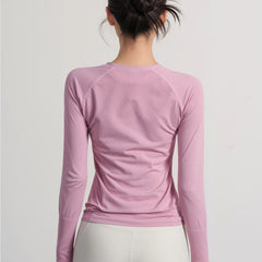 Women's Slim Fit Seamless Long Sleeve Yoga Top - Breathable Training T-Shirt