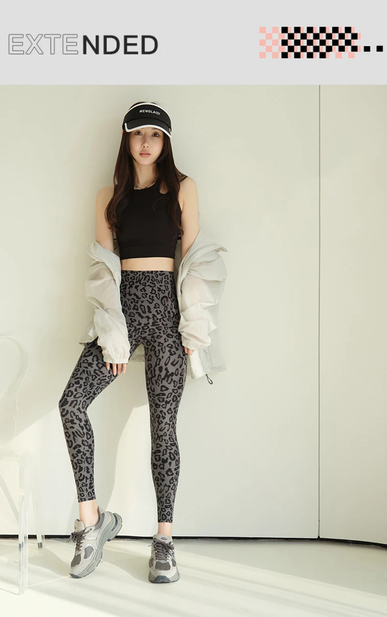 BIVIGAOS 2025 Spring Summer New Pink Leopard Print Sharkskin Leggings Women High Waist Seamless Tight Sexy Sport Fitness Legging