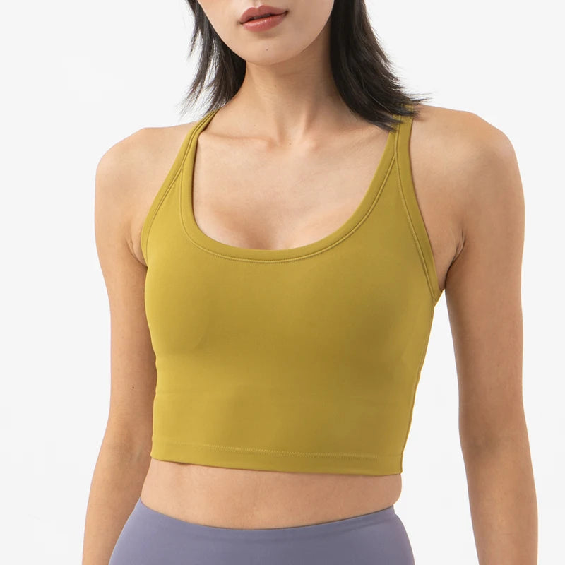 SOISOU Women's Nylon Sports Bra – Double Layer, Removable Pads, Gym & Yoga Top