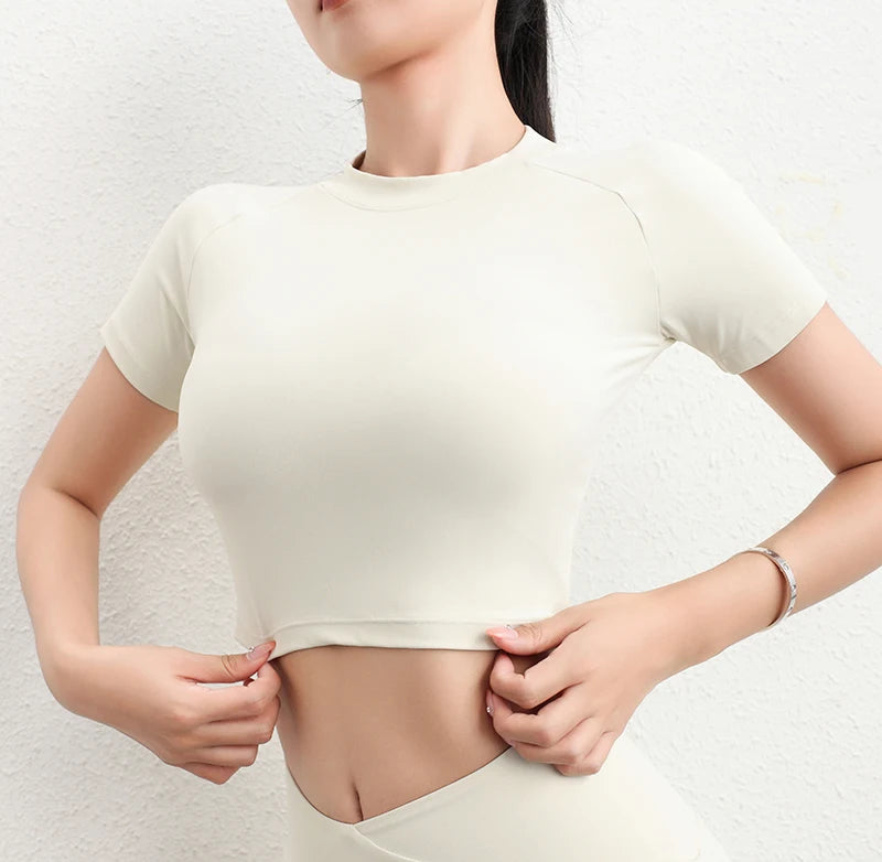 SOISOU Nylon Top Women T-shirt Gym Yoga Shirts Fitness Tight Elastic Breathable Sports Top Womens Clothing 4 Sizes 5 Colors