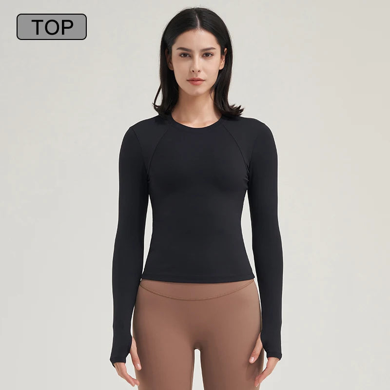 SOISOU Nylon Gym Top Yoga Shirt Fitness Sport Women Clothing Elastic Breathable Pilates Long Sleeve Tops 5 Colors 4 Size