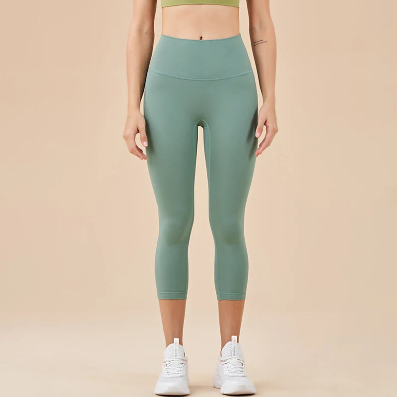 SOISOU Nylon Yoga Capri Pants Leggings Women's Pants Gym Sexy High Waist Tight Breathable Elastic Girl Sports Pants 13 Colors