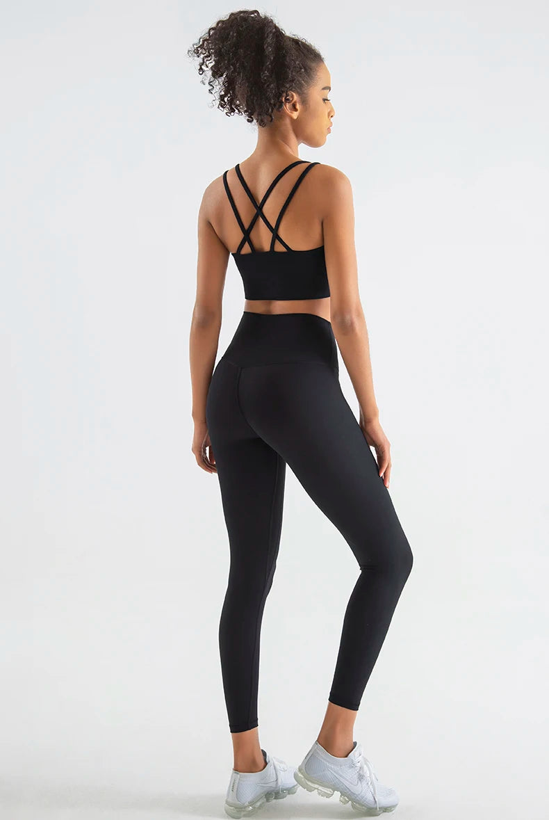 SOISOU New Nylon Yoga Set Women's Tracksuit Fitness Gym Two Piece Set Women Sports Bra Leggings Women Sportwear Breathable