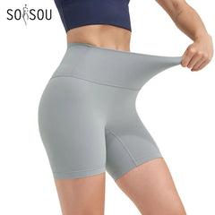 SOISOU Nylon Women's Shorts Gym Yoga Shorts Leggings High Waist Elastic Tight Breathable No Awkward Lines Women's Cycling Shorts