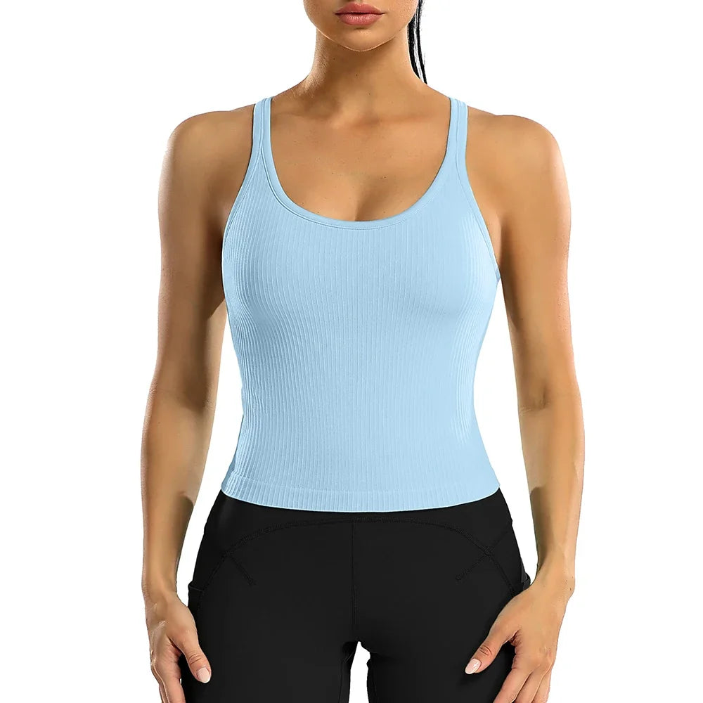 Women’s Slim Fit Sports Tank Top - Padded U-Neck Racerback Yoga Top