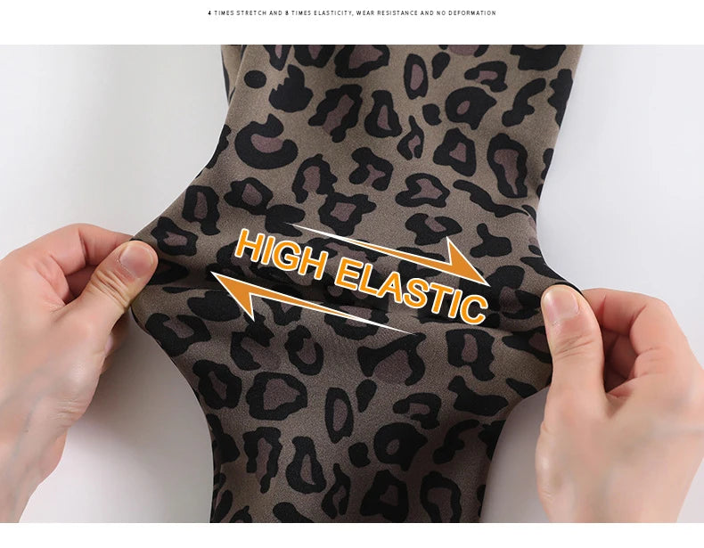 BIVIGAOS New Autumn Winter Thin Velvet Fashion Leopard Sharkskin Leggings Women High Waisted Sexy Slim Tight Warm Leggings