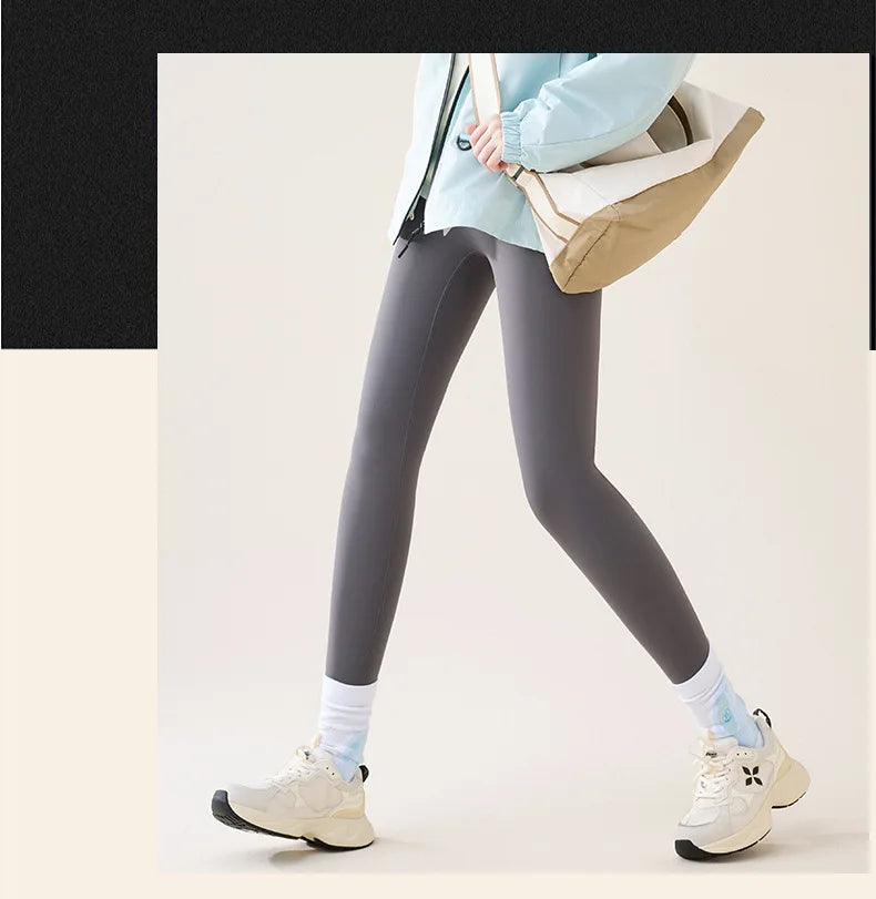 BIVIGAOS Autumn Winter High Waist Fleece Sharkskin Leggings Women Seamless Slim Tight-Fit Velvet Thickened Elastic Warm leggings