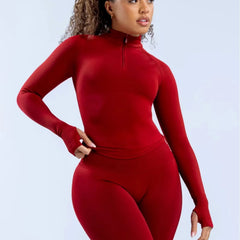 Women's Seamless Half-Zipper Long Sleeve Yoga Jacket - Gym & Pilates Workout Top