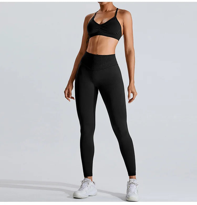 NCLAGEN Women's Seamless Yoga Leggings High V-Waist Tummy Control Scrunch Butt Lifting GYM Workout Pants Outdoor Sports Fitness
