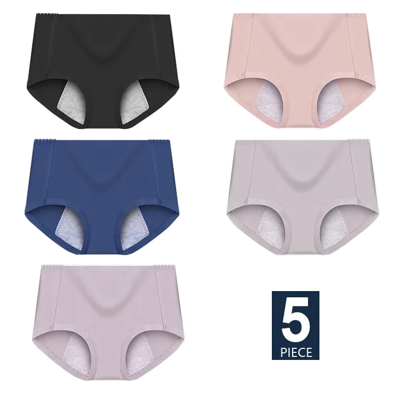5-Piece Leak-Proof Menstrual Panties - Mid-Waist Cotton Physiological Briefs