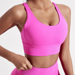 Women's Solid Color Cross-Back Sports Bra - Padded Soft Tight Yoga & Gym Top