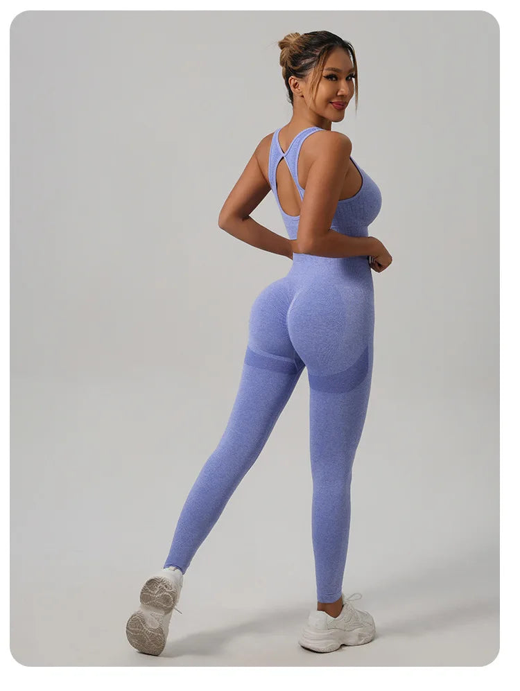 2 Pcs Yoga Set Women Hollow Back Sports Bra+Hip Lifting Sports Shorts Workout Set Seamless Fitness Gym Set Sportswear Tracksuit