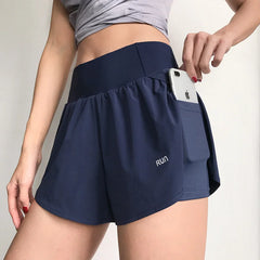SOISOU Gym Yoga Women's Cycling Shorts Tight Skirt Fitness Elastic High Waist Double Layer Ladies Short Security Leggings Women