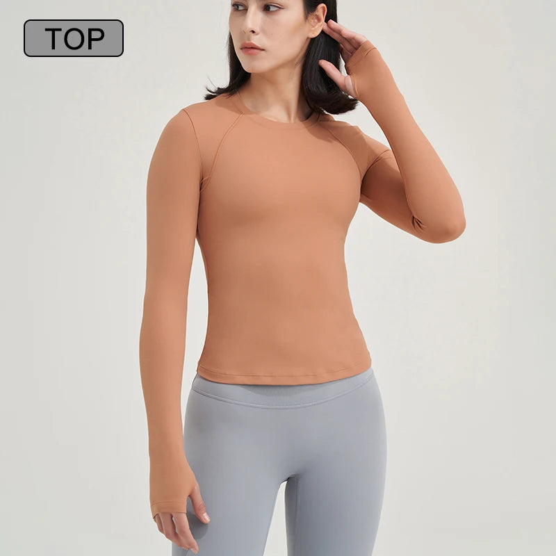 SOISOU Nylon Gym Top Yoga Shirt Fitness Sport Women Clothing Elastic Breathable Pilates Long Sleeve Tops 5 Colors 4 Size