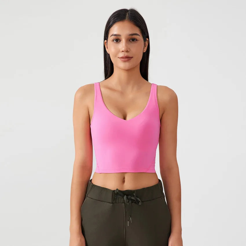 Fashion U-shape Back Sports Vest Naked Feel Soft Workout Crop Top Padded Activewear Tank Gym Fitness Yoga Bra