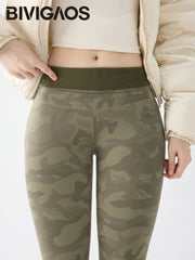 BIVIGAOS 2024 Autumn Winter Camouflage Sharkskin Leggings Brushed Shark Pants Women Thin Fleece Warm Casual Fashion Leggings