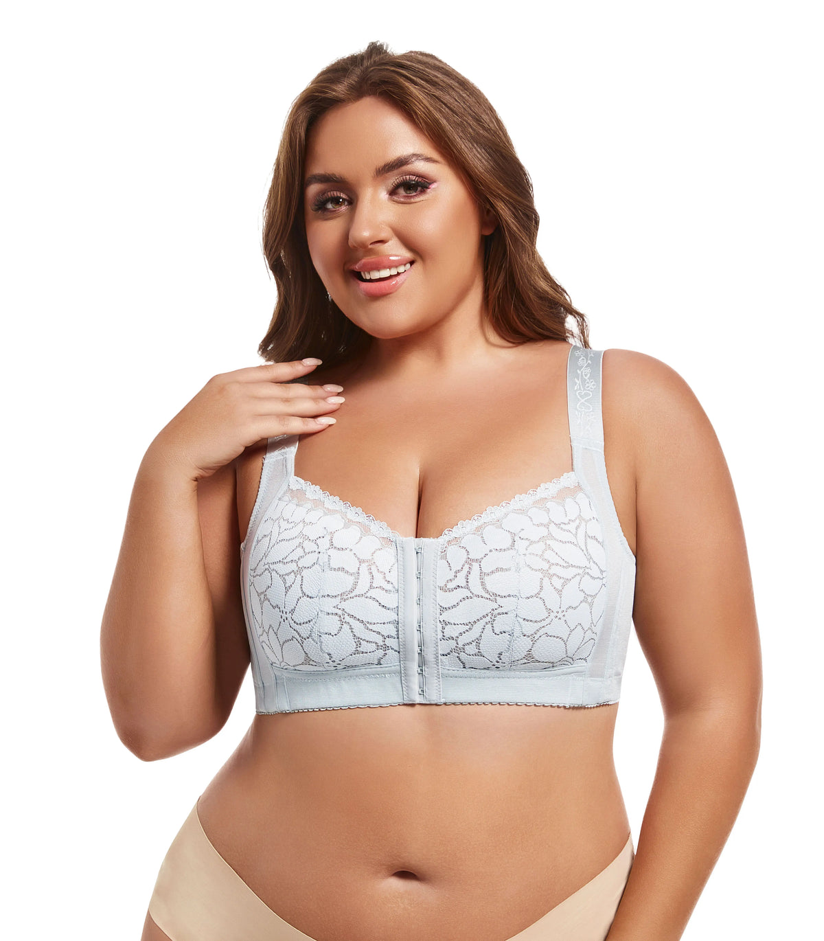 Women's Plus Size Lace Bra - Lightweight Anti-Sagging Front Buckle Design