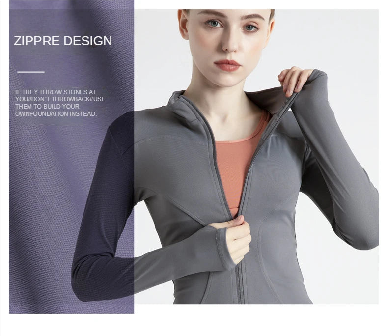 SOISOU Women's Jacket Yoga Sport Gym Coat Athletic Fitness Tight Fit Long Sleeved With Thumb Holes Jacket Womens Clothing