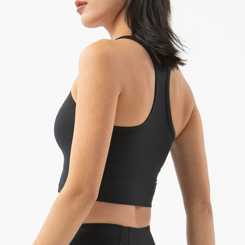 SOISOU Women's Nylon Sports Bra – Double Layer, Removable Pads, Gym & Yoga Top