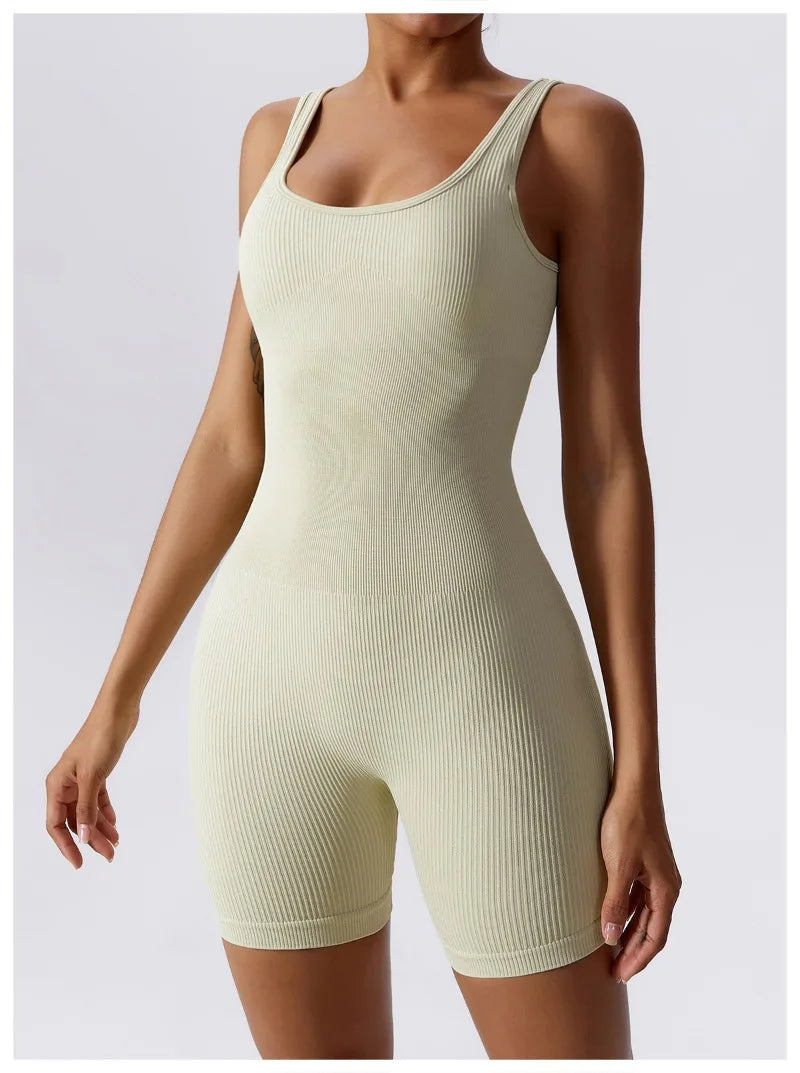 Dam Yoga-sparkbyxor i ett stycke med magkontroll, sömlös ribbad jumpsuit, vadderad sport-bh, tränings-sparkbyxor, mode, fitness, sportkläder