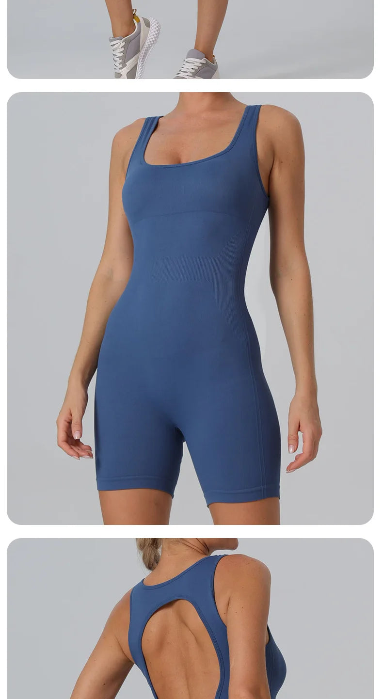 STOUREG Seamless vest one-piece yoga suit,women's high elasticity sports one-piece suit,lift the buttocks and back fitness suit
