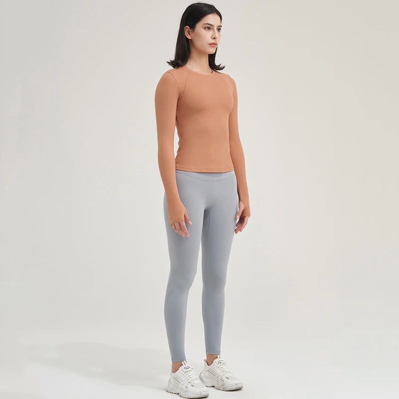 SOISOU Nylon Gym Top Yoga Shirt Fitness Sport Women Clothing Elastic Breathable Pilates Long Sleeve Tops 5 Colors 4 Size