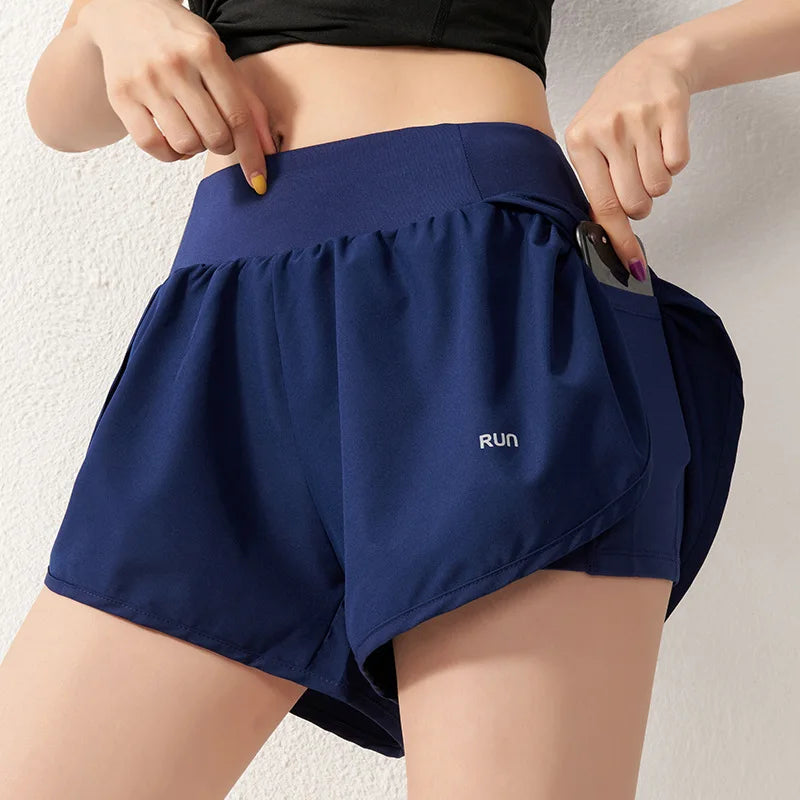 SOISOU Gym Yoga Women's Cycling Shorts Tight Skirt Fitness Elastic High Waist Double Layer Ladies Short Security Leggings Women
