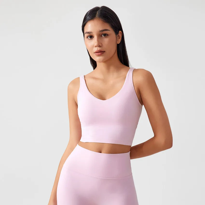 Fashion U-shape Back Sports Vest Naked Feel Soft Workout Crop Top Padded Activewear Tank Gym Fitness Yoga Bra