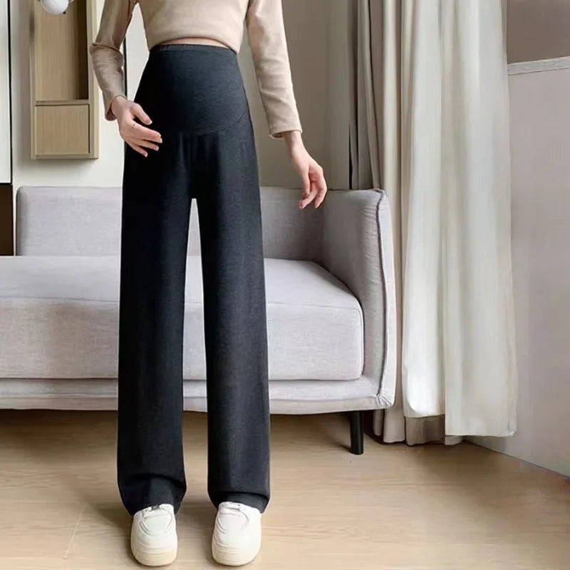 Autumn & Winter Wide-Leg Maternity Pants - Loose Straight Elastic Waist Trousers
