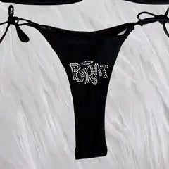 Women's Vintage Spliced Diamond Bikini Set - Sexy Triangle Lace-Up Micro Bikini