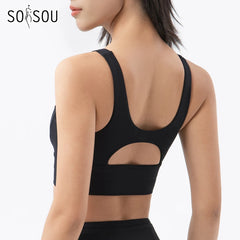 SOISOU New Top Women Sports Bra Yoga Fitness Athletic Wear Elastic Breathable Sexy Bras For Women Underwear 6 Colors Women's Bra