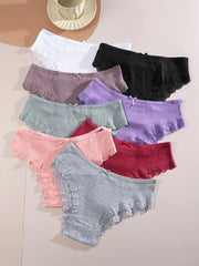 8-Piece Women's Cotton Lace Panties - Sexy Double Strap Bikini Underwear