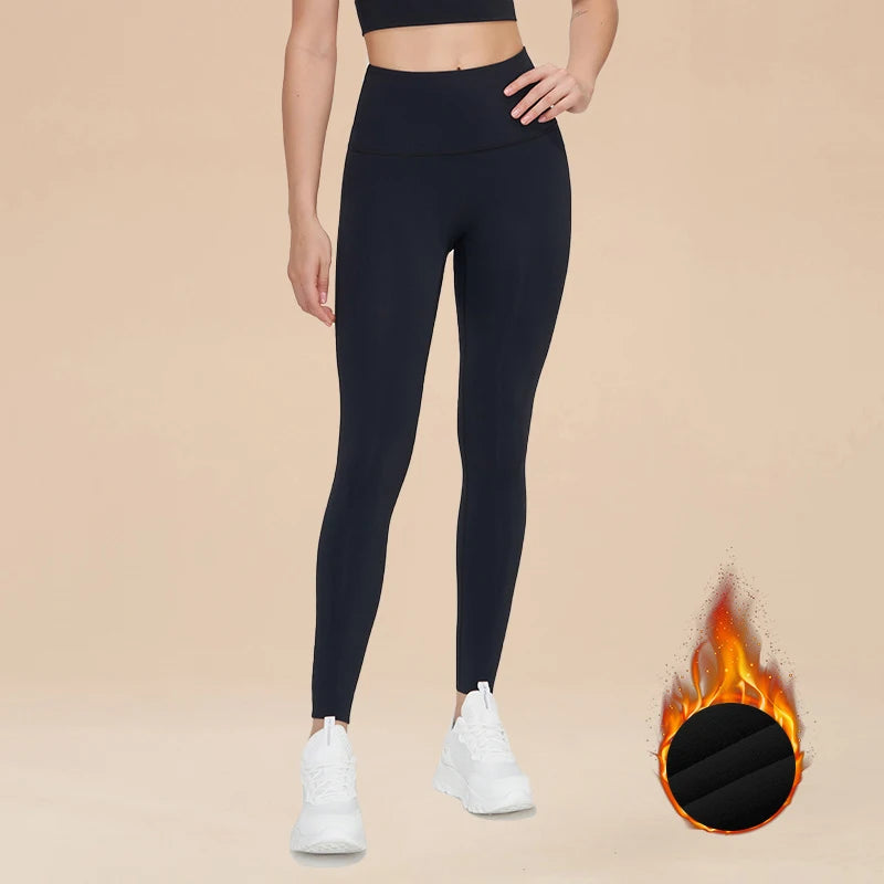 SOISOU Nylon Winter Warm Leggings Yoga Gym Women's Pants Invisible Waist Pocket Soft Elastic High Waist Sexy Woman Clothing