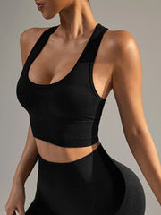 Mileegirl Seamless Women Yoga Bra Ribbed Sports Crop Tops Racer Back Gym Tank Top with Pads Quick Drying Fitness Workout Tops