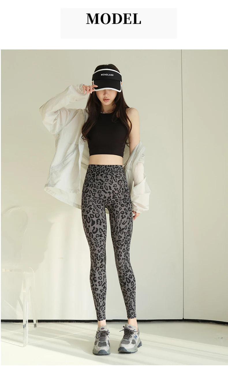 BIVIGAOS 2025 Spring Summer New Pink Leopard Print Sharkskin Leggings Women High Waist Seamless Tight Sexy Sport Fitness Legging