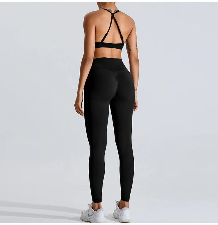 NCLAGEN Women's Seamless Yoga Leggings High V-Waist Tummy Control Scrunch Butt Lifting GYM Workout Pants Outdoor Sports Fitness