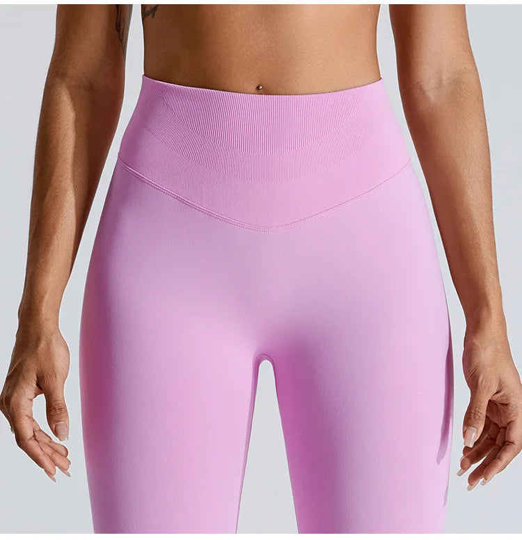 NCLAGEN Women's Seamless Yoga Leggings High V-Waist Tummy Control Scrunch Butt Lifting GYM Workout Pants Outdoor Sports Fitness