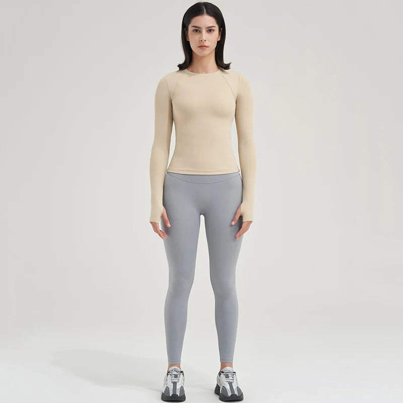 SOISOU Nylon Gym Top Yoga Shirt Fitness Sport Women Clothing Elastic Breathable Pilates Long Sleeve Tops 5 Colors 4 Size