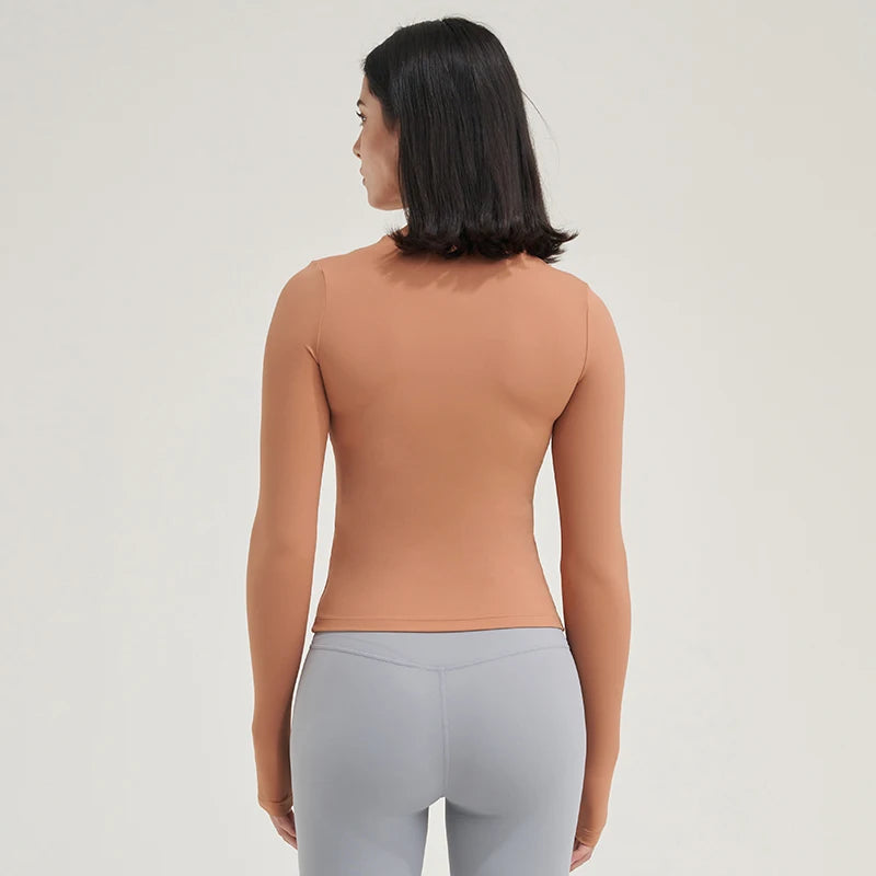 SOISOU Nylon Gym Top Yoga Shirt Fitness Sport Women Clothing Elastic Breathable Pilates Long Sleeve Tops 5 Colors 4 Size