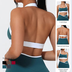 Ctenkevet Women's Color Clash Crop Top - Quick-Dry Backless Gym Bra