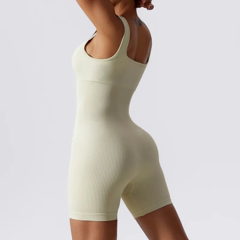Dam Yoga-sparkbyxor i ett stycke med magkontroll, sömlös ribbad jumpsuit, vadderad sport-bh, tränings-sparkbyxor, mode, fitness, sportkläder