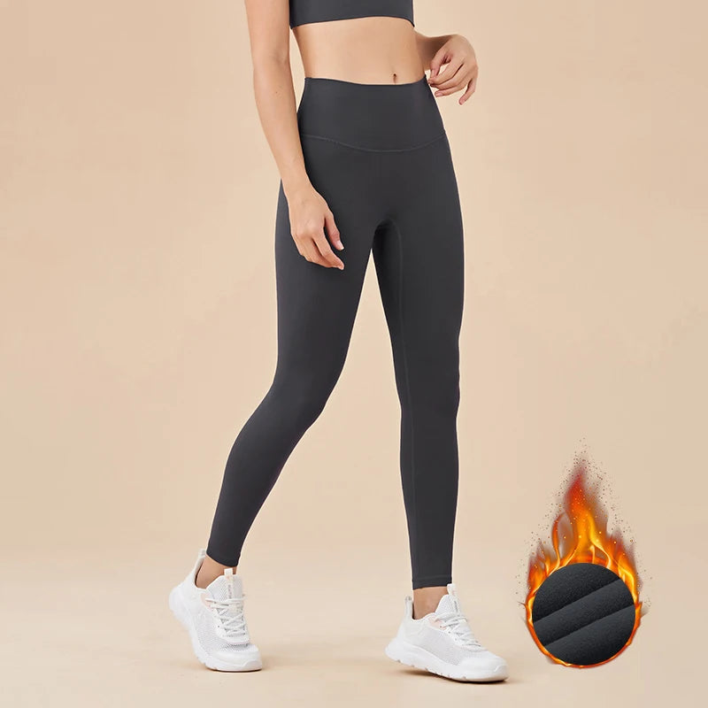 SOISOU Nylon Winter Warm Leggings Yoga Gym Women's Pants Invisible Waist Pocket Soft Elastic High Waist Sexy Woman Clothing